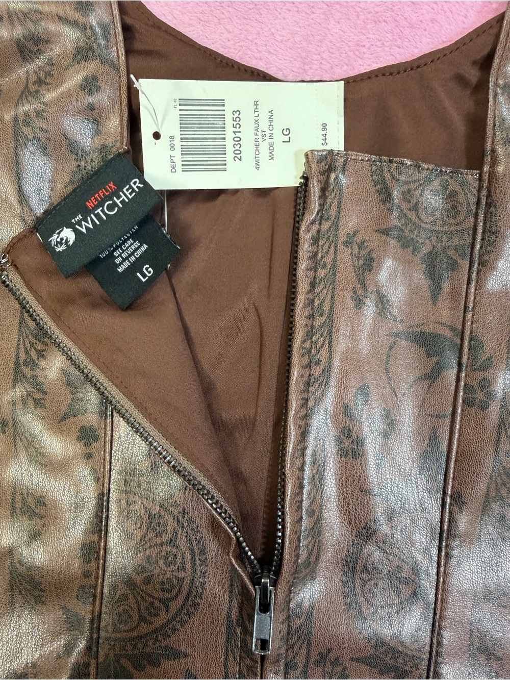 Hot Topic The Witcher Brown Floral Faux Leather Moto Jacket - LG